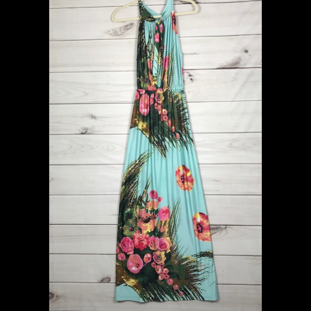 Kohkoh Maxi Dress Small Tall Long Blue Floral
